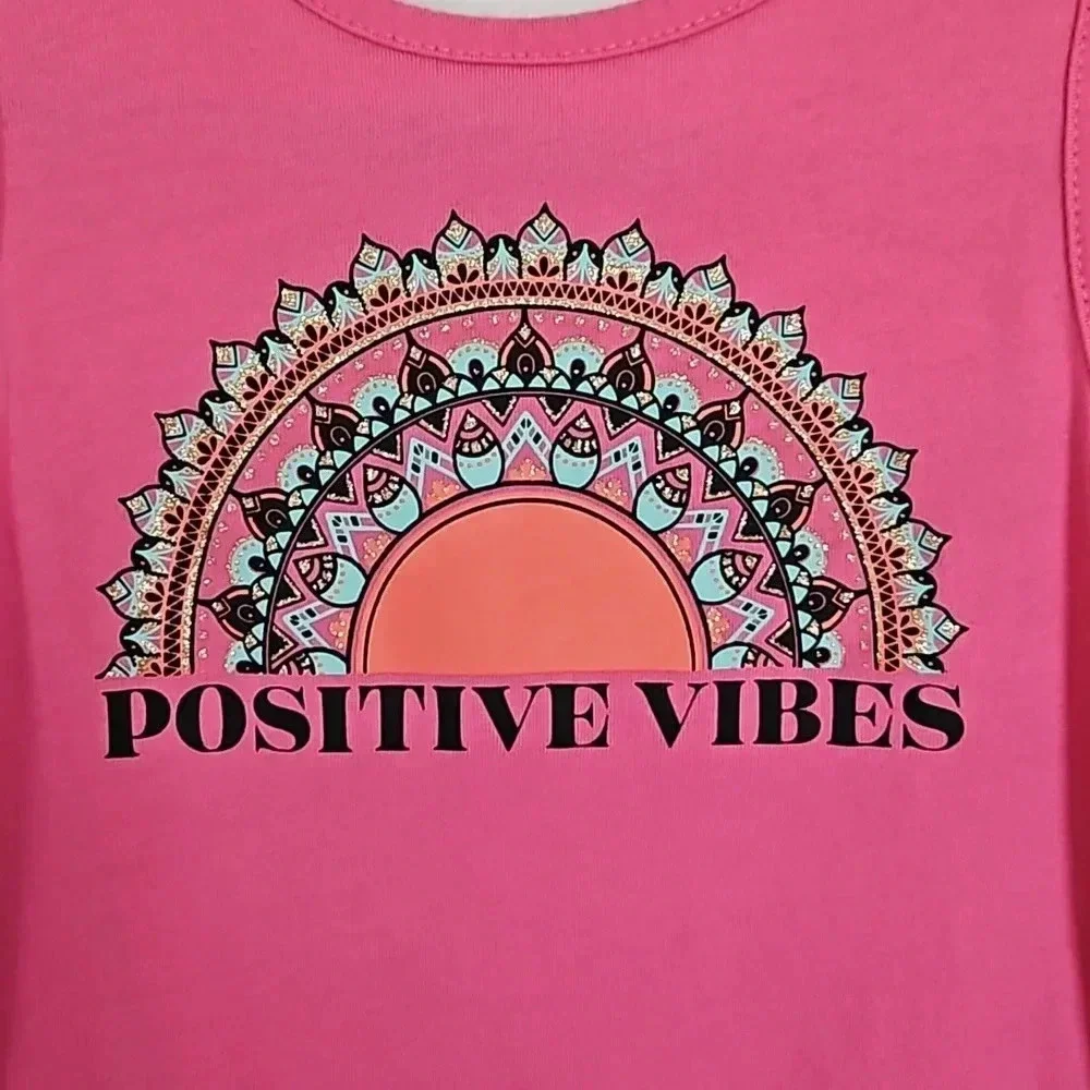 Kids Pink Positive Vibes Tank Top Mandala Graphic Sleeveless‎ Shirt